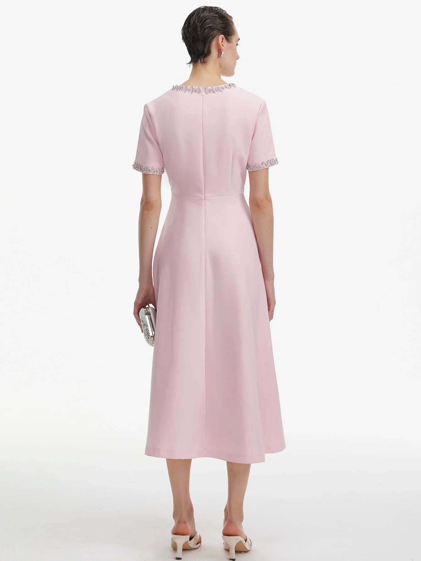 Şık Fiyonk Kristal İşlemeli Midi Elbise