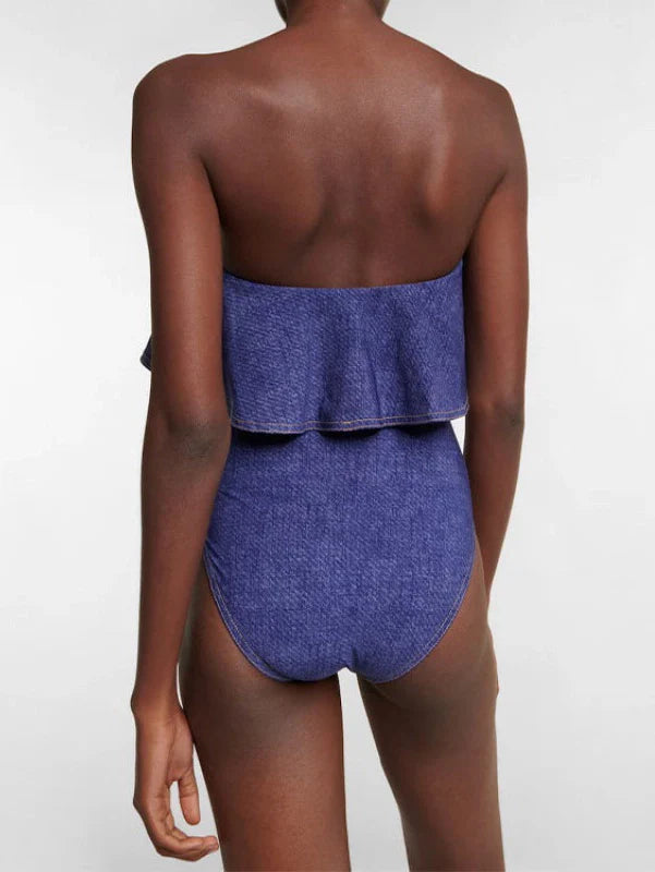 Omuz Açık Volanlı Kot Mayo