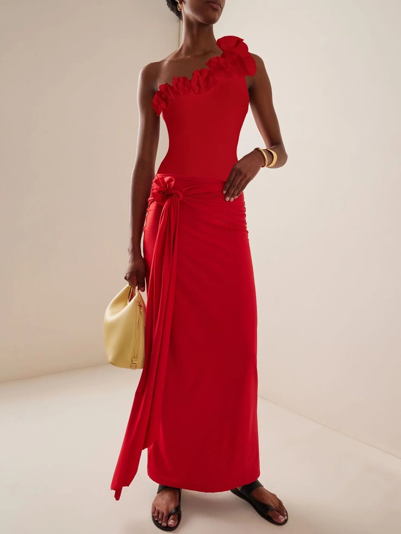 Şık Fırfır Mayo Ve Sarma Etek Takımı