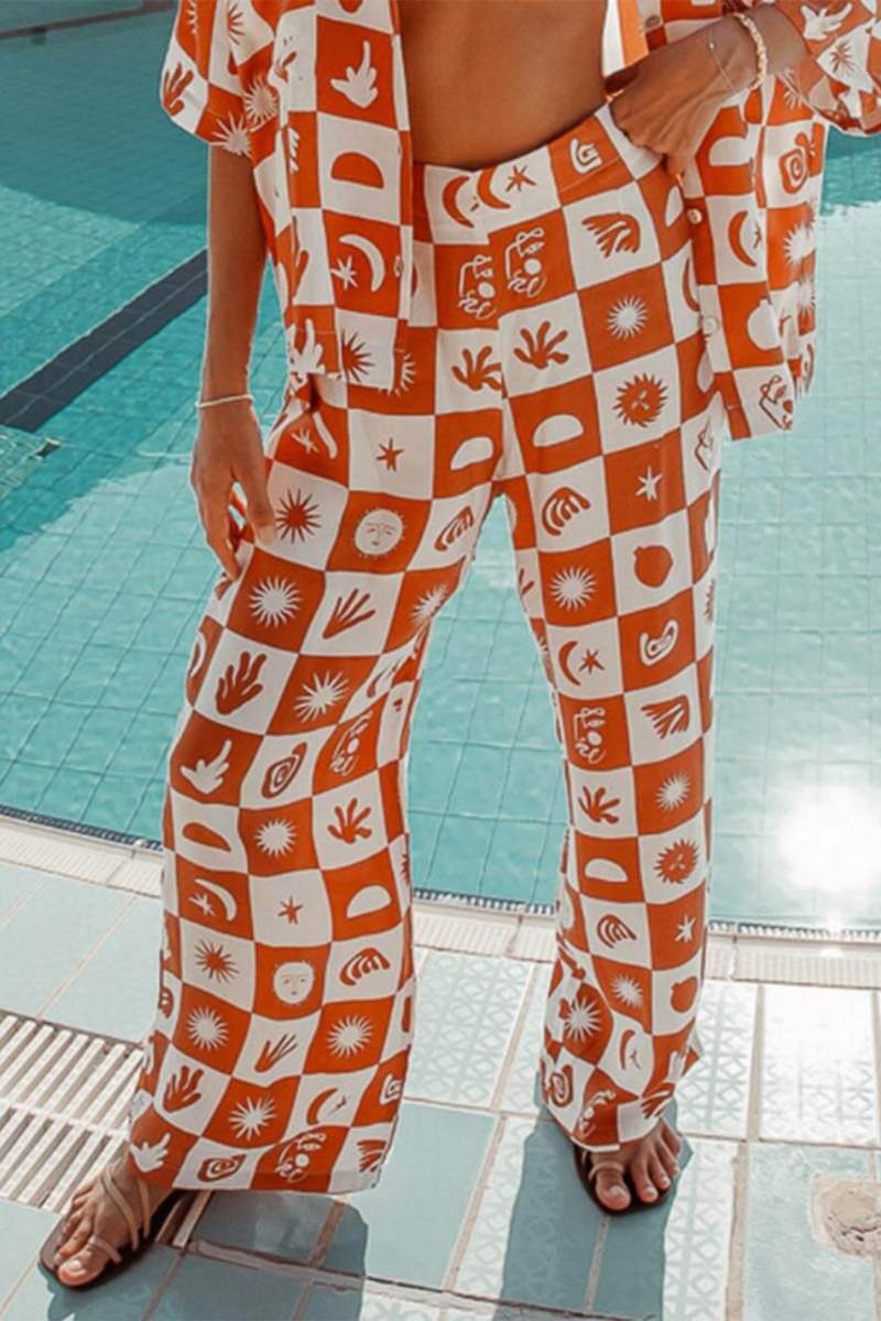 Öğleden Sonra Güneşi Bol Baskılı Geniş Paça Pantolon Takımı