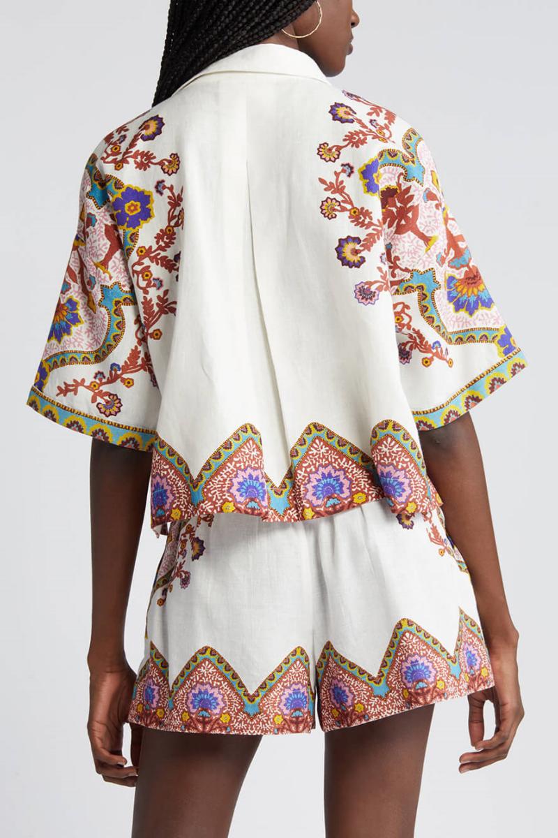 Etnik Çiçek Desenli Gömlek Ve Şort Takım