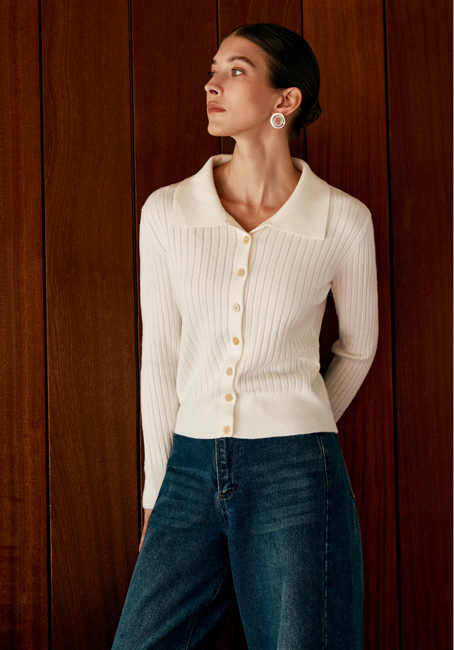 Yün Karışımlı Yaka Örgü Hırka