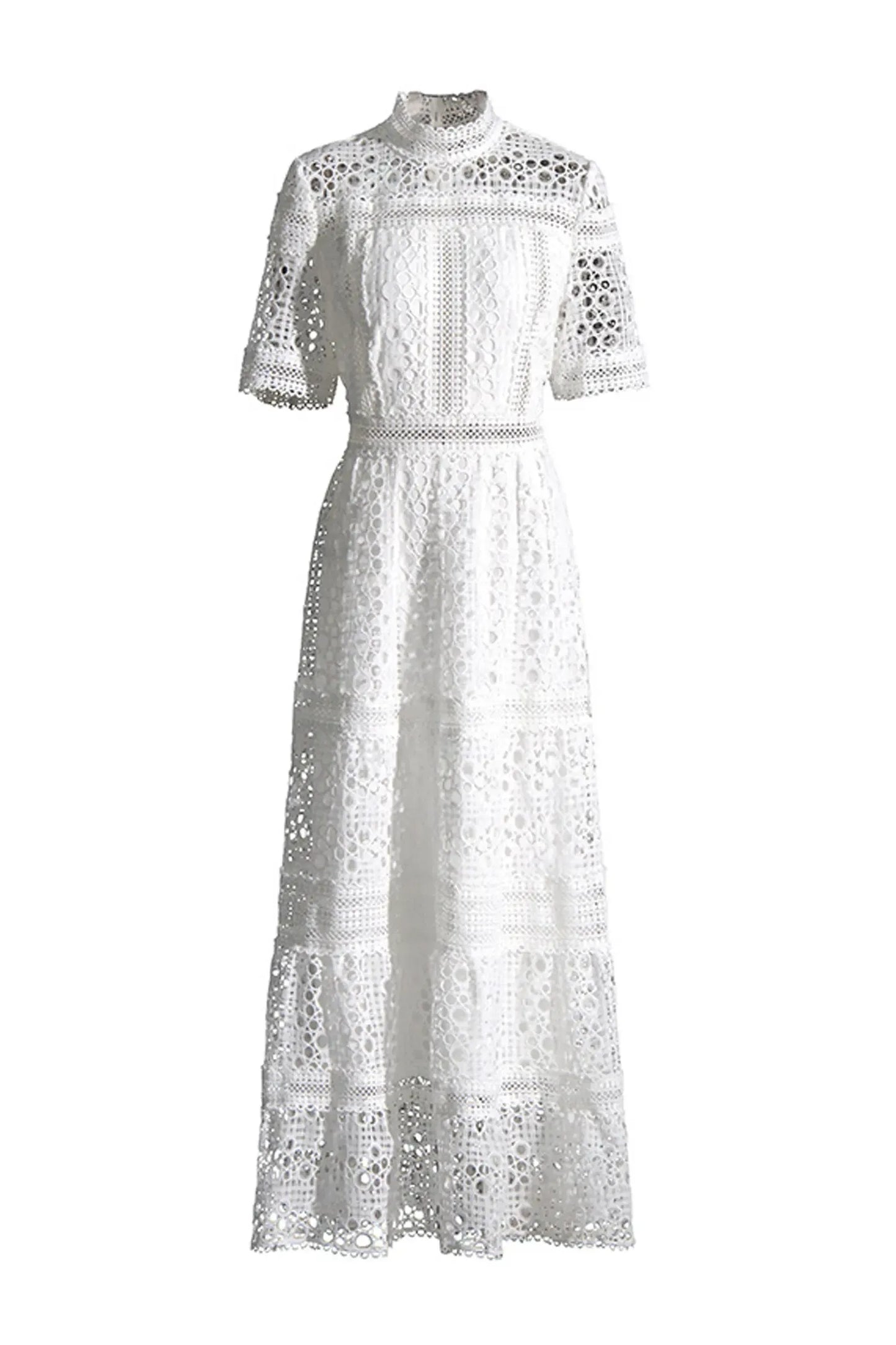 Çeltik Beyazı Delikli Uzun Elbise