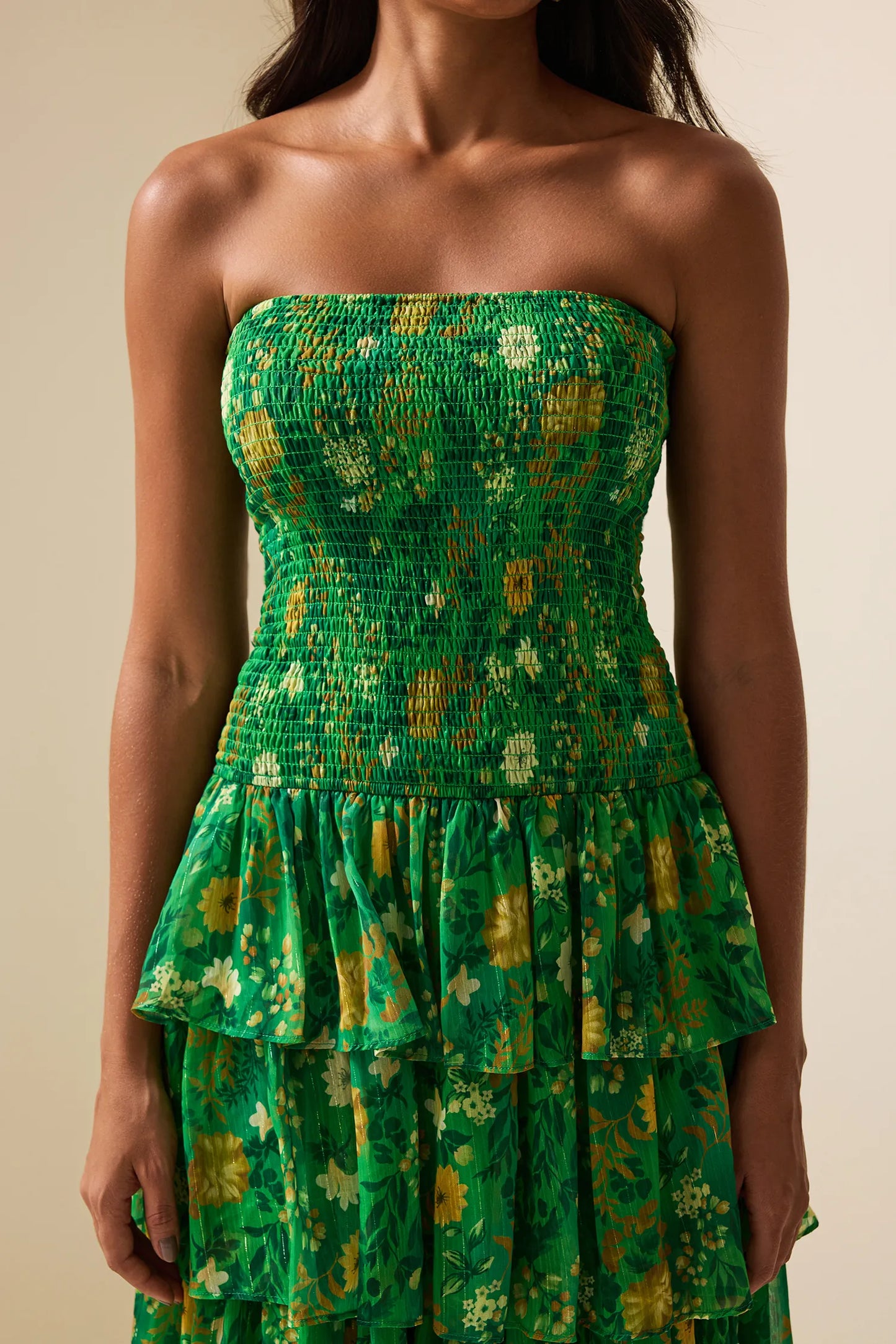 Rebecca Askısız Katmanlı Uzun Elbise