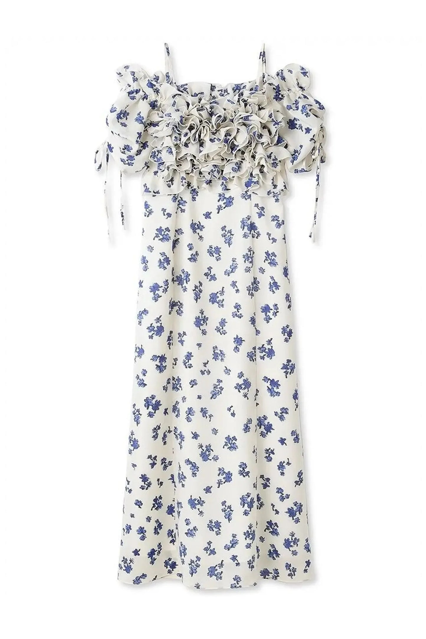 Malory Beyaz Volanlı Slip Uzun Elbise