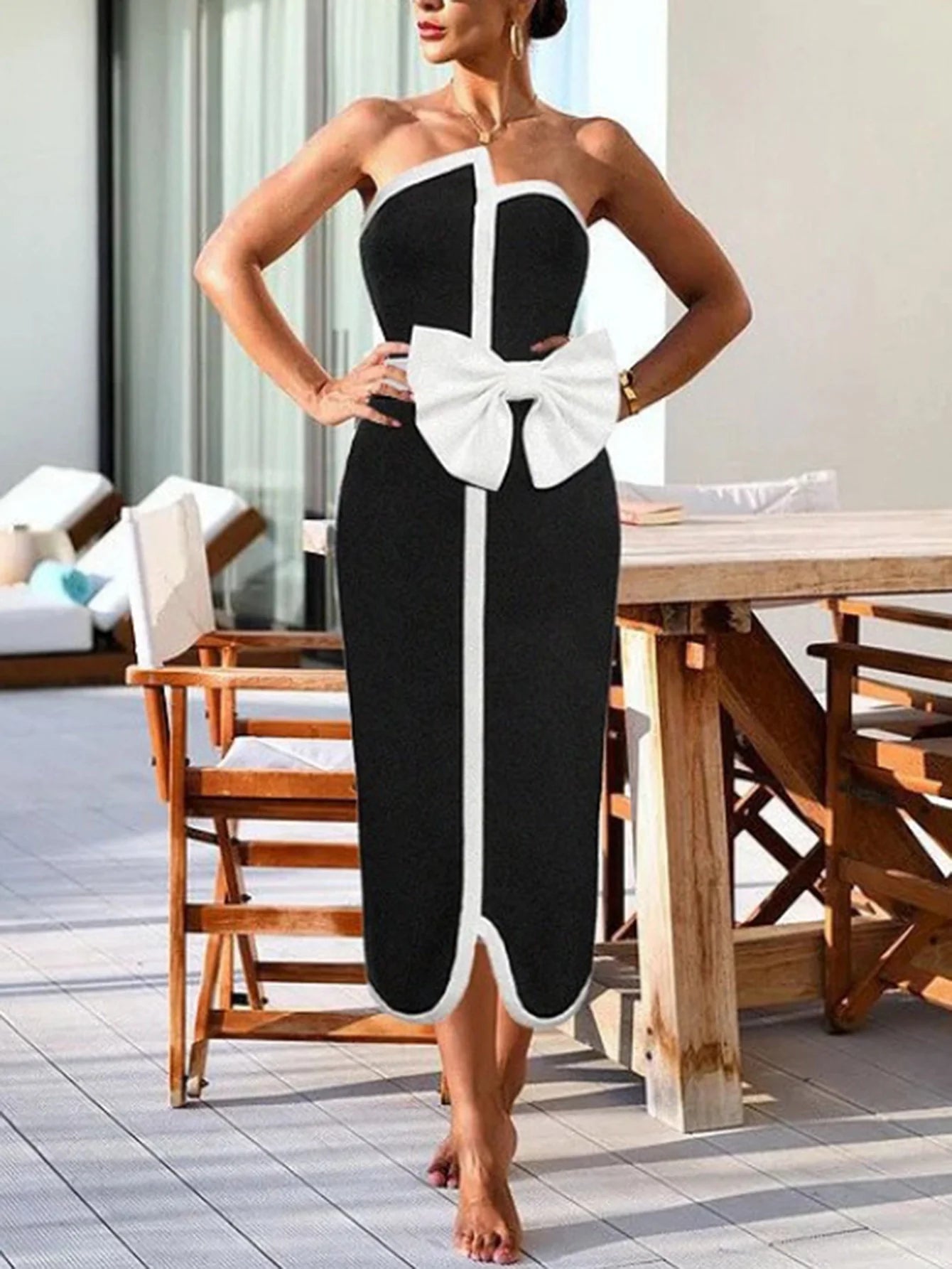 Şık Kontrast Fiyonklu Mayo İki Parça Takım