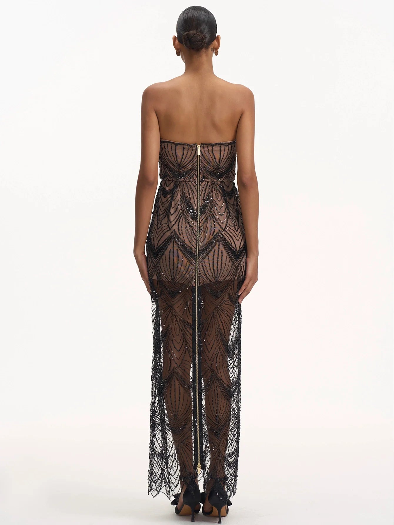 Şeffaf Payetli Askısız Elbise