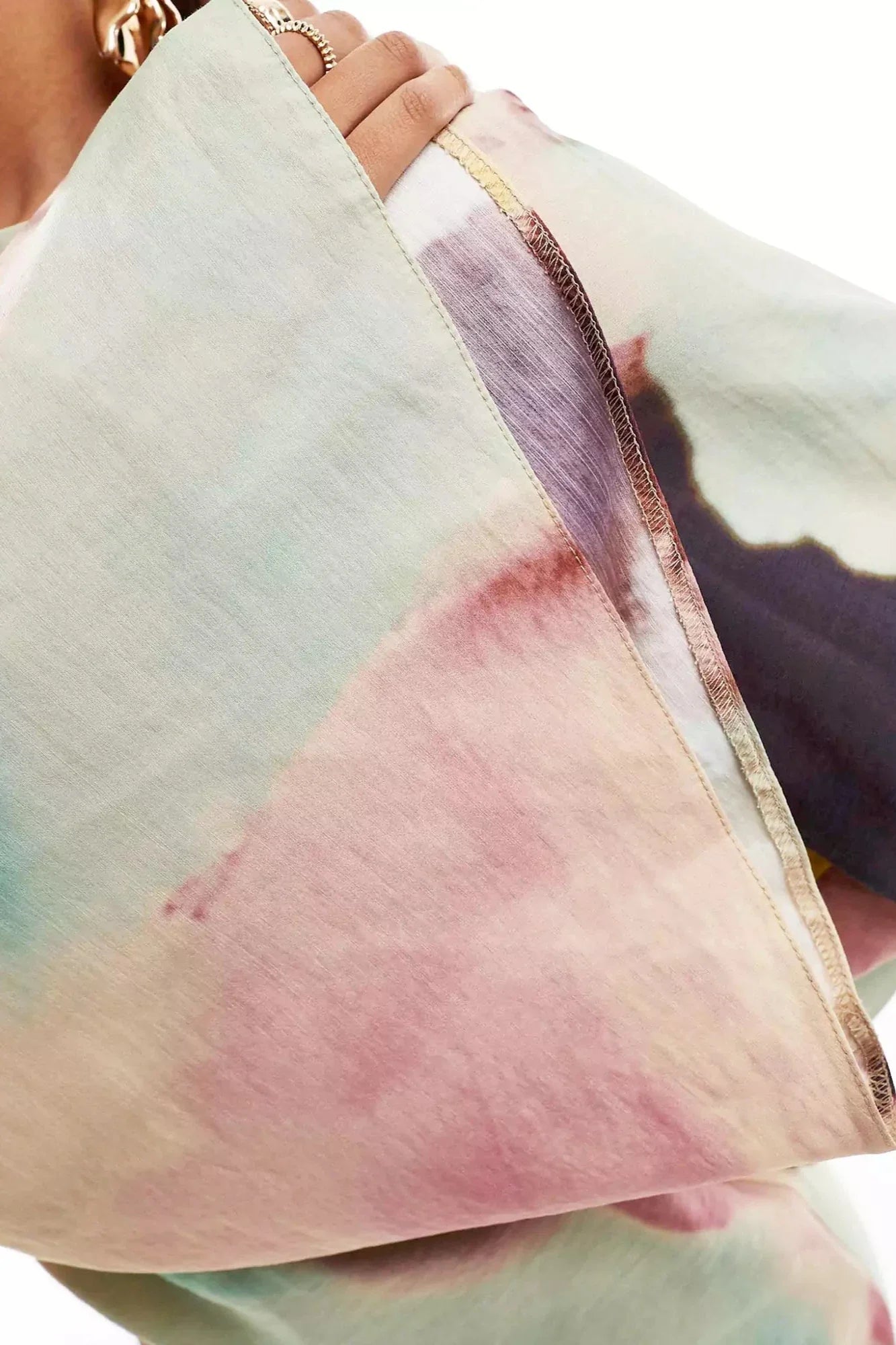 Soyut Suluboya Baskılı Ultra Uzun Elbise