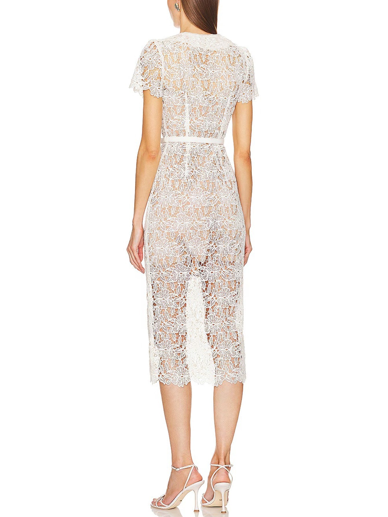 Şık Tığ İşi Dantel Midi Elbise