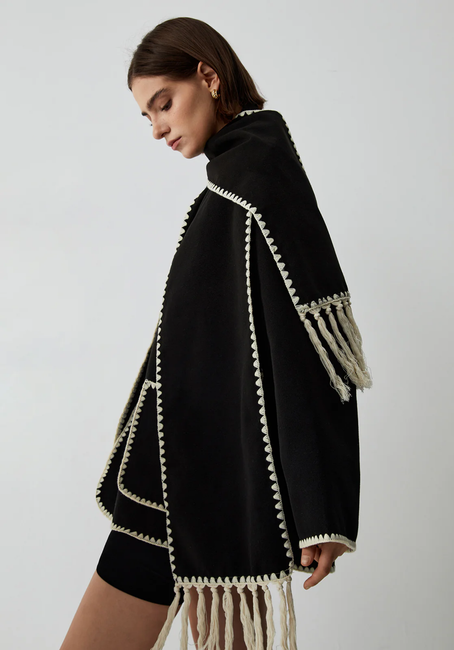 Kontrast Şeritli Eşarp Ceket