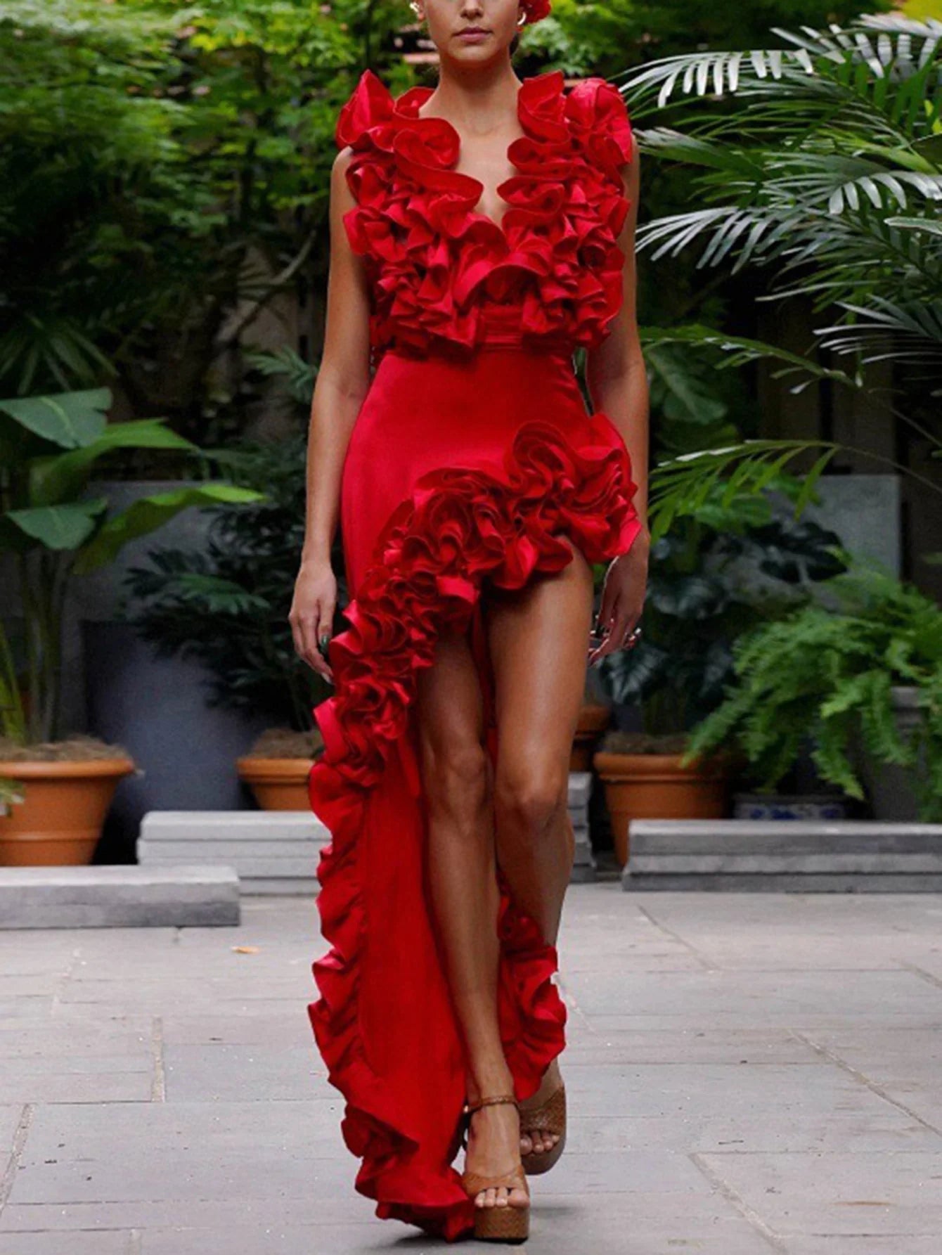 V Yaka Düzensiz Etek Mayo Seti