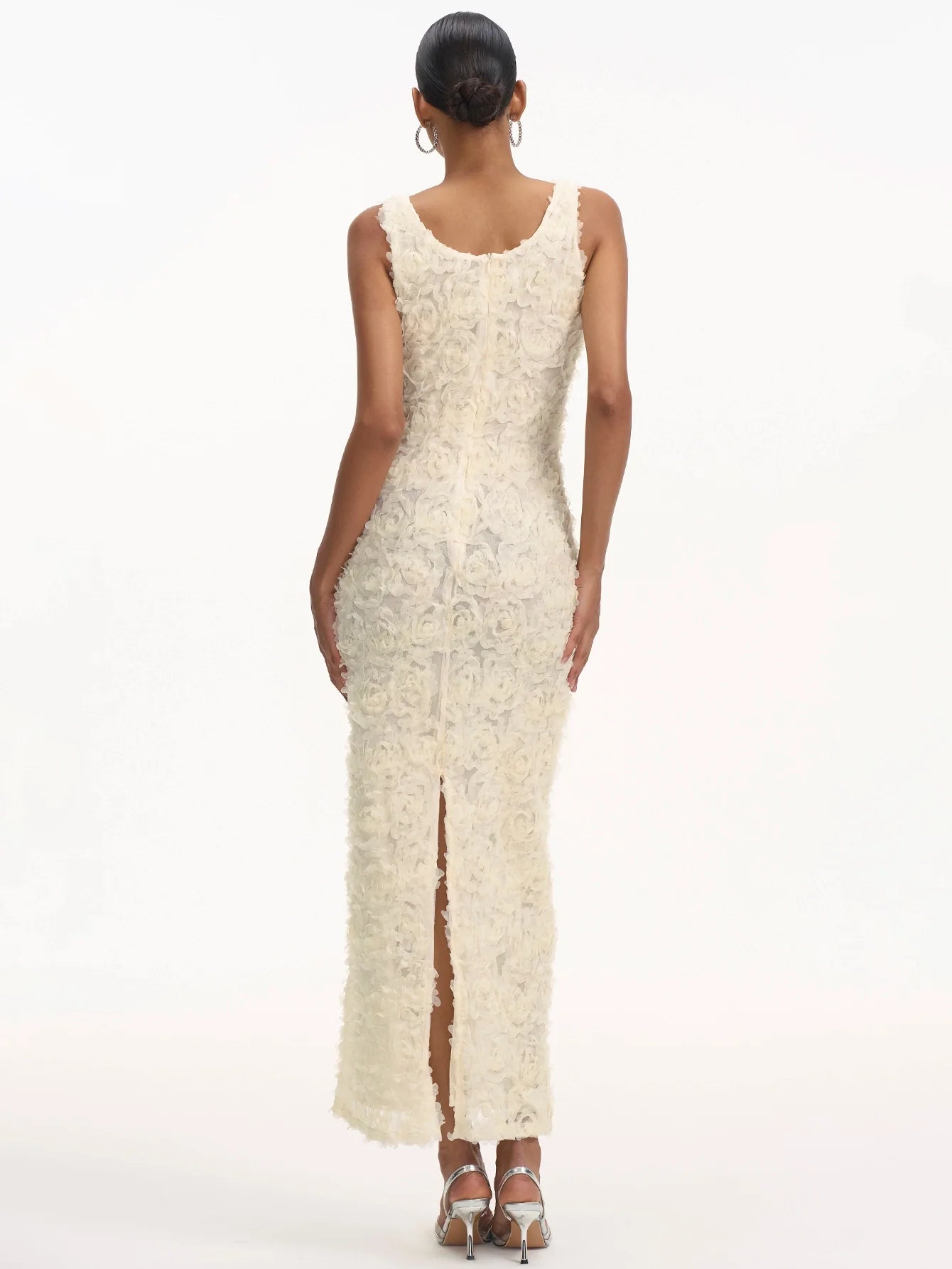 Zarif Çiçek Dantel Uzun Elbise