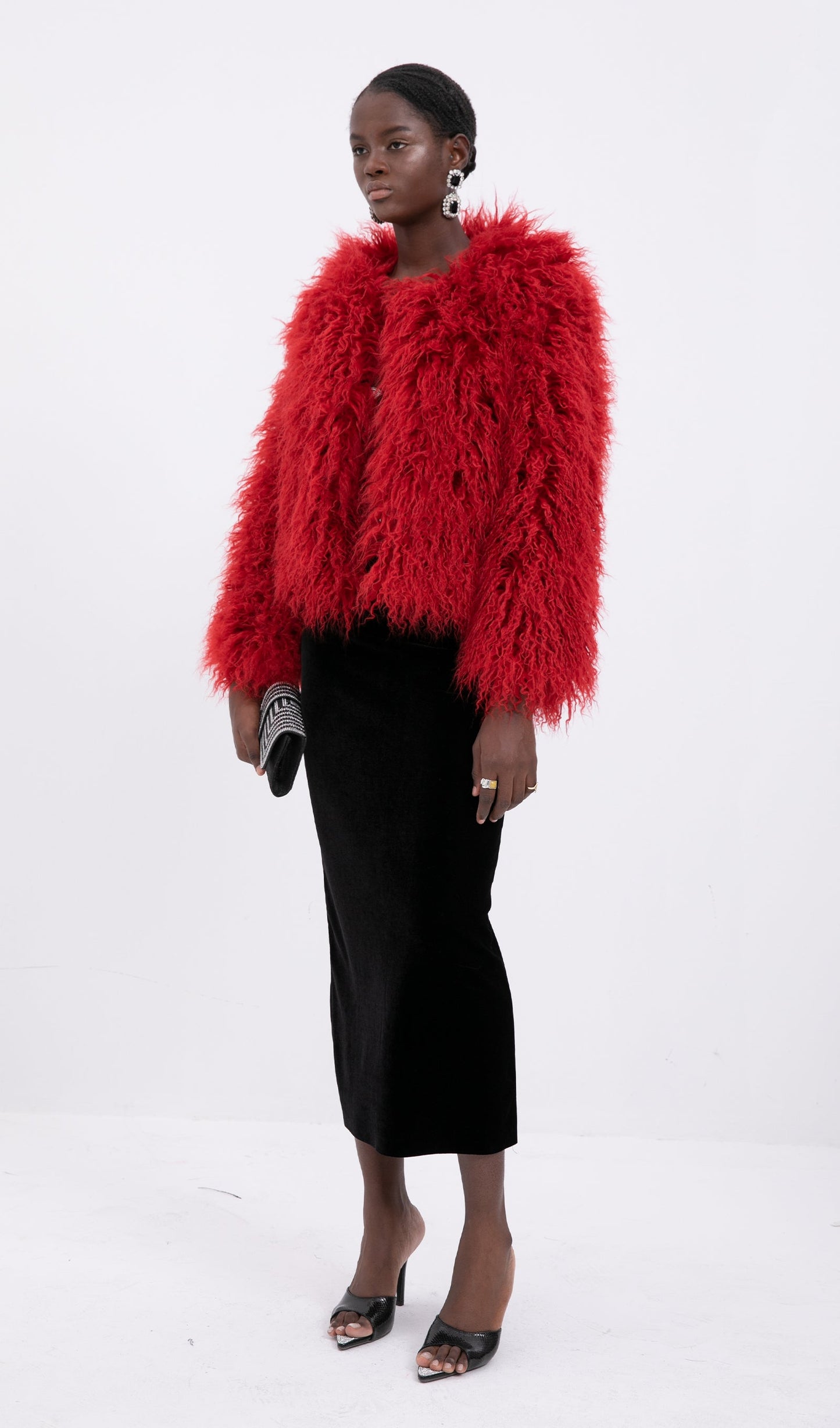 Kısa Koyun Postu Ceket Palto-Bordo