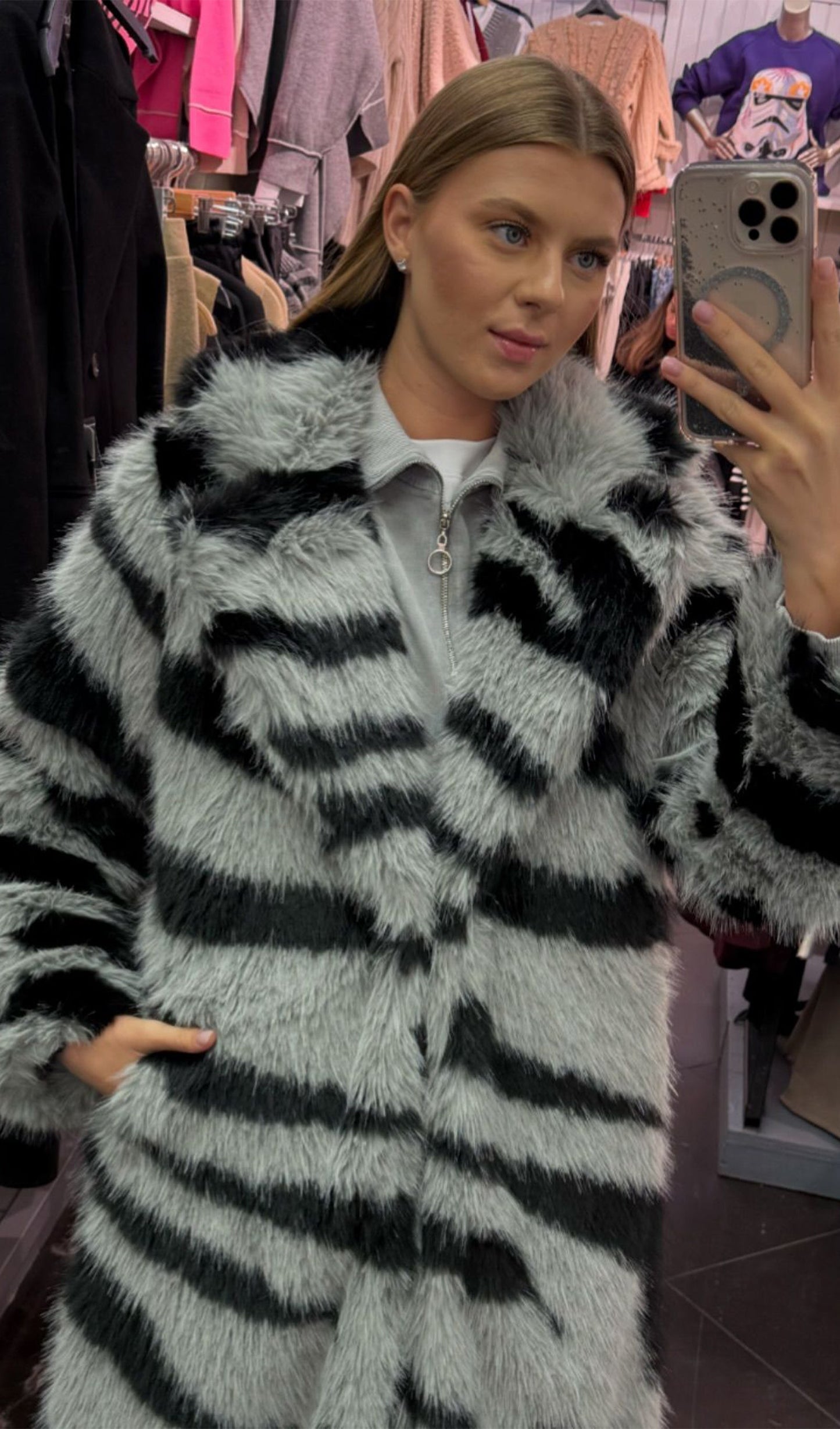 İmitasyon Kürk Zebra Desenli Palto