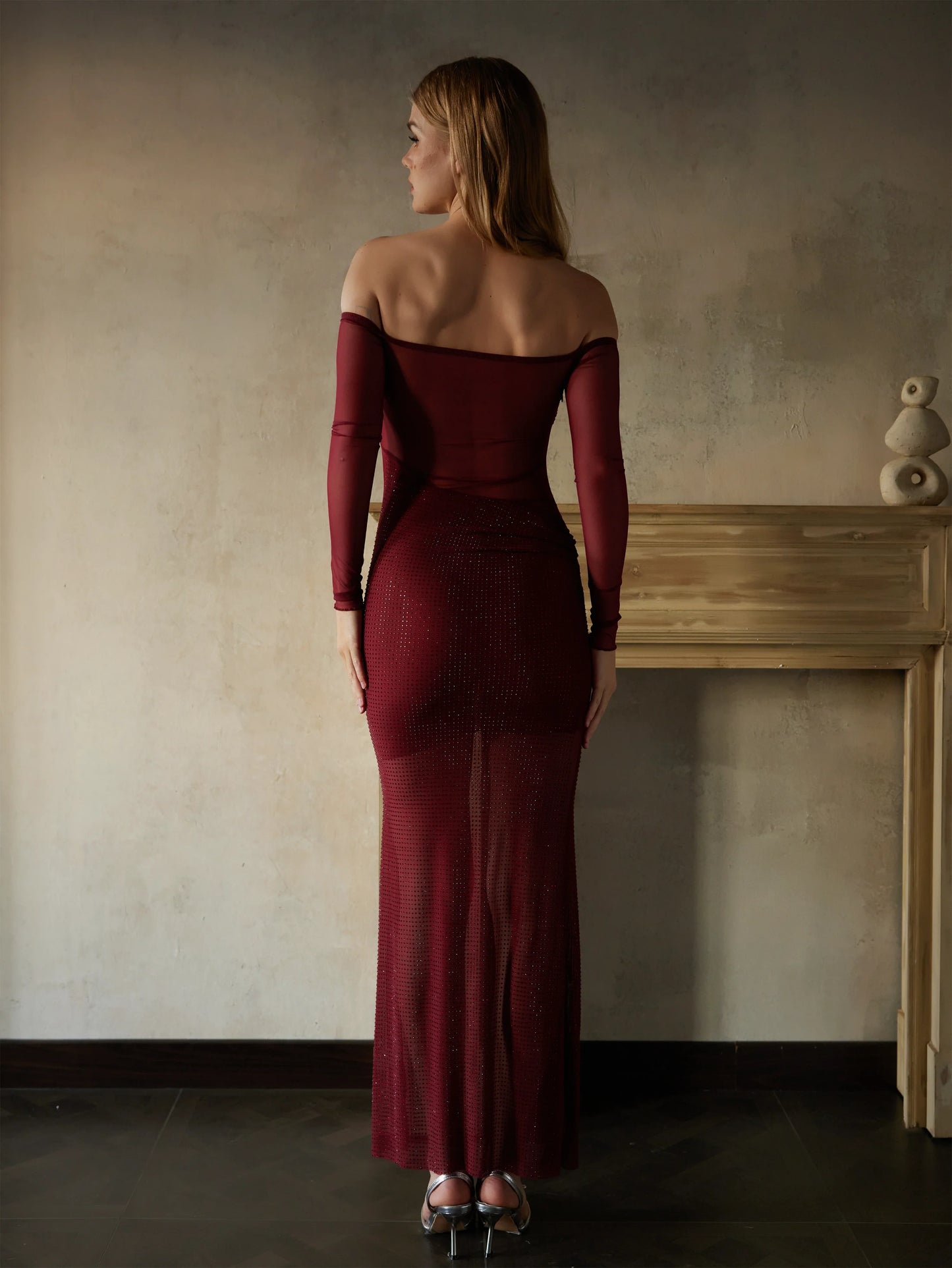 Pırlanta Omuzdan Askılı Uzun Elbise