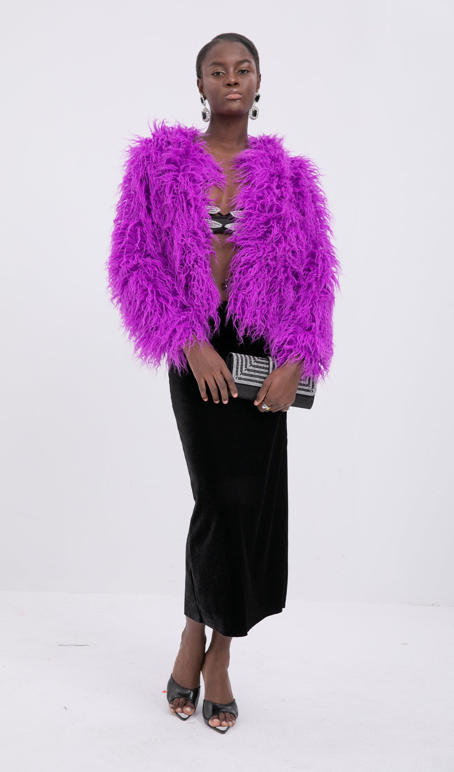 Kısa Koyun Postu Ceket Palto-Mor