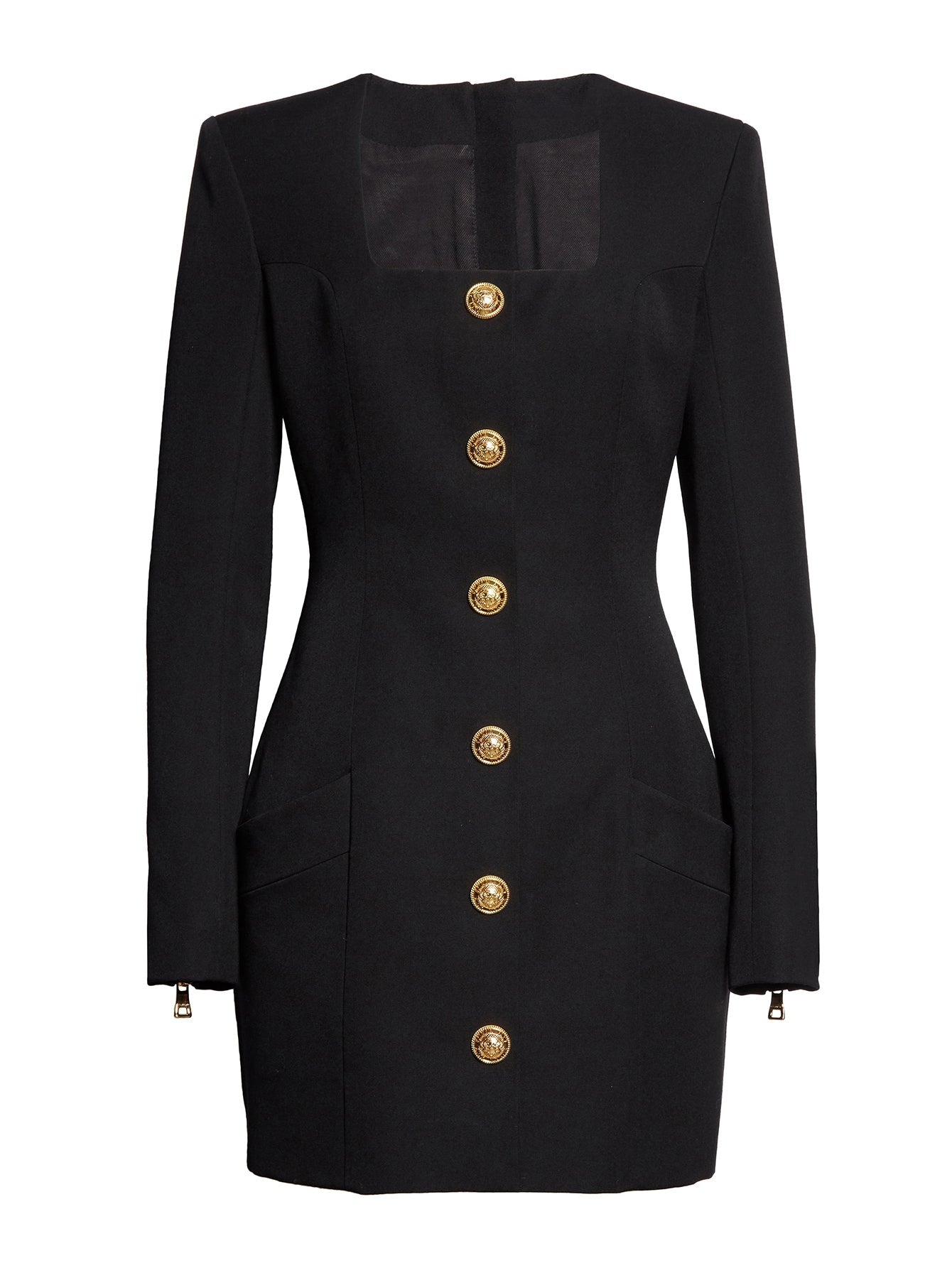 Kare Yaka Düğmeli Elbise