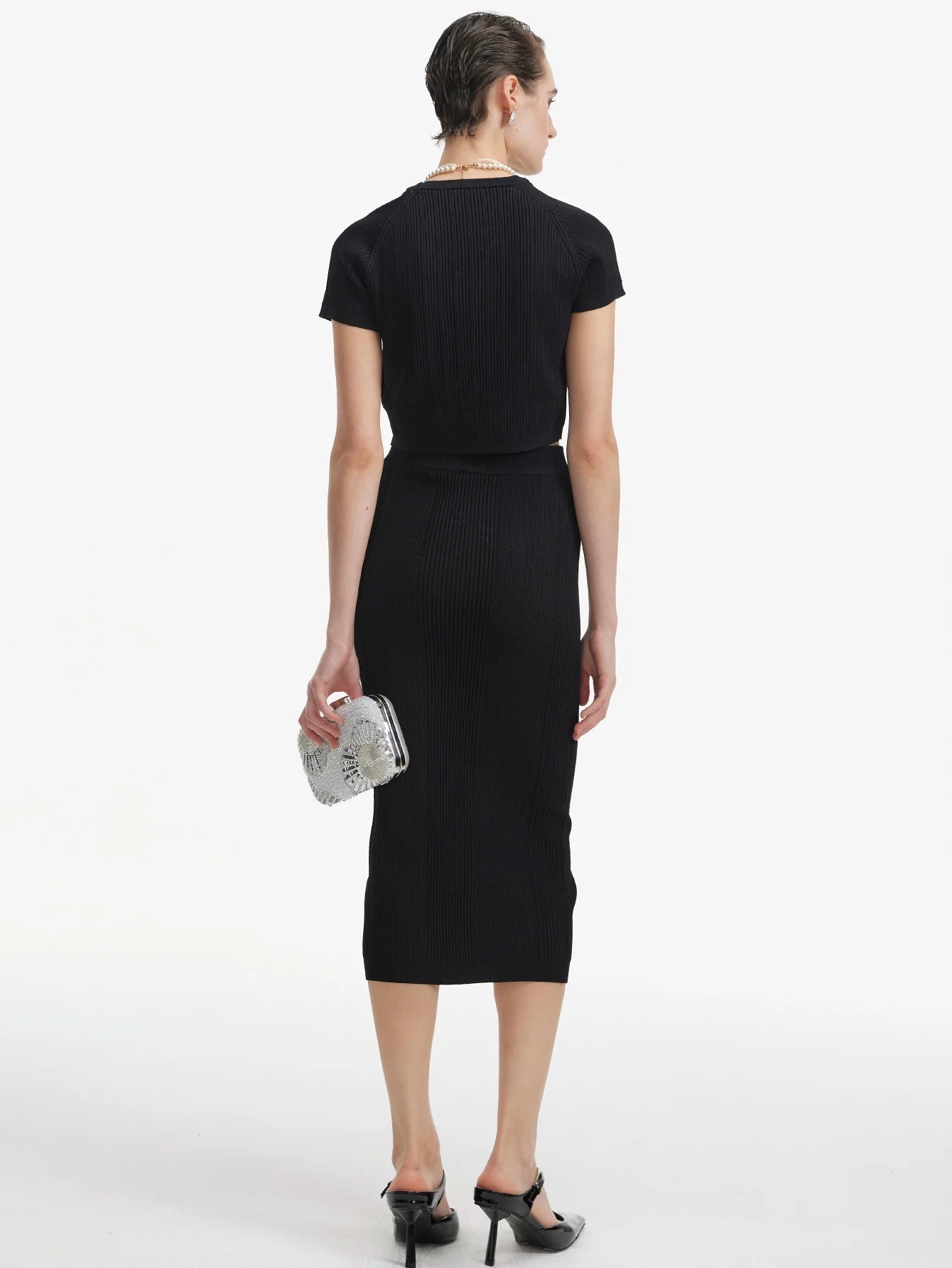 Düğmeli Örgü Midi Etek Takımı