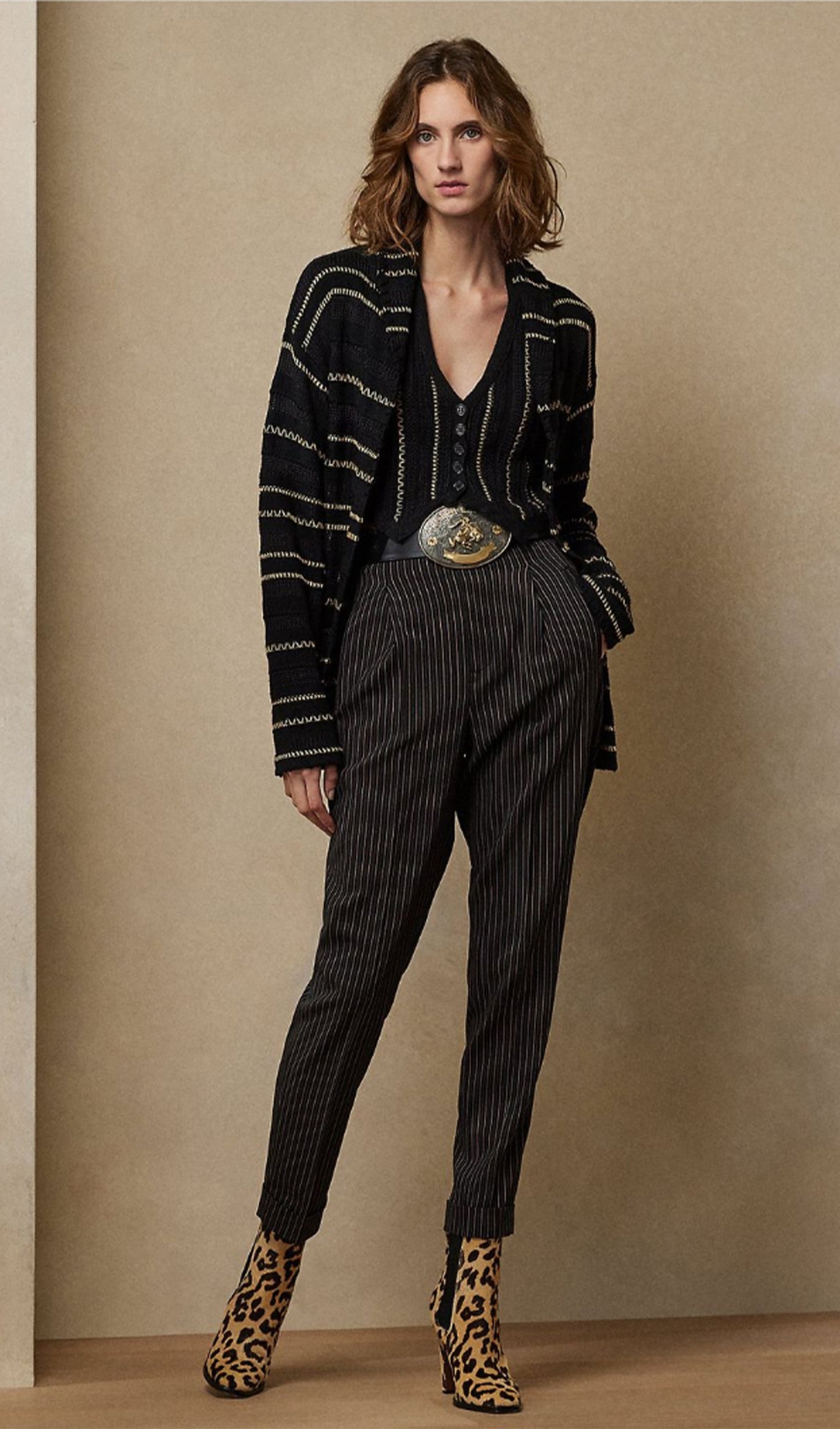 Kontrast Dikişli Kemerli Hırka