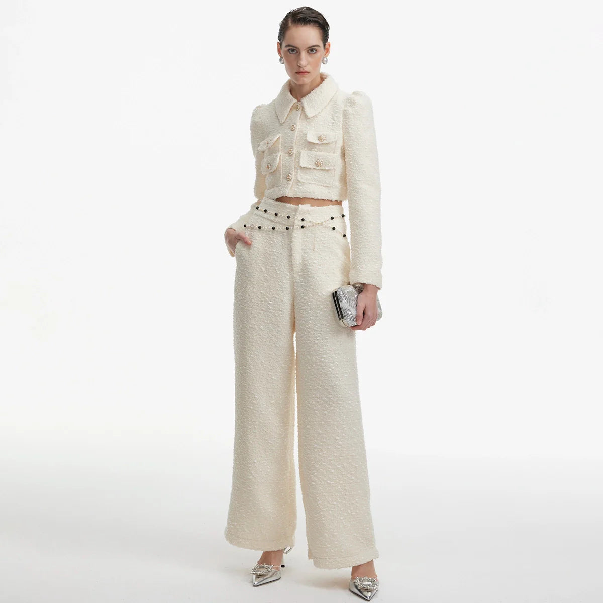 Zarif Tweed İki Parçalı Takım (Bel Zinciri Yok)