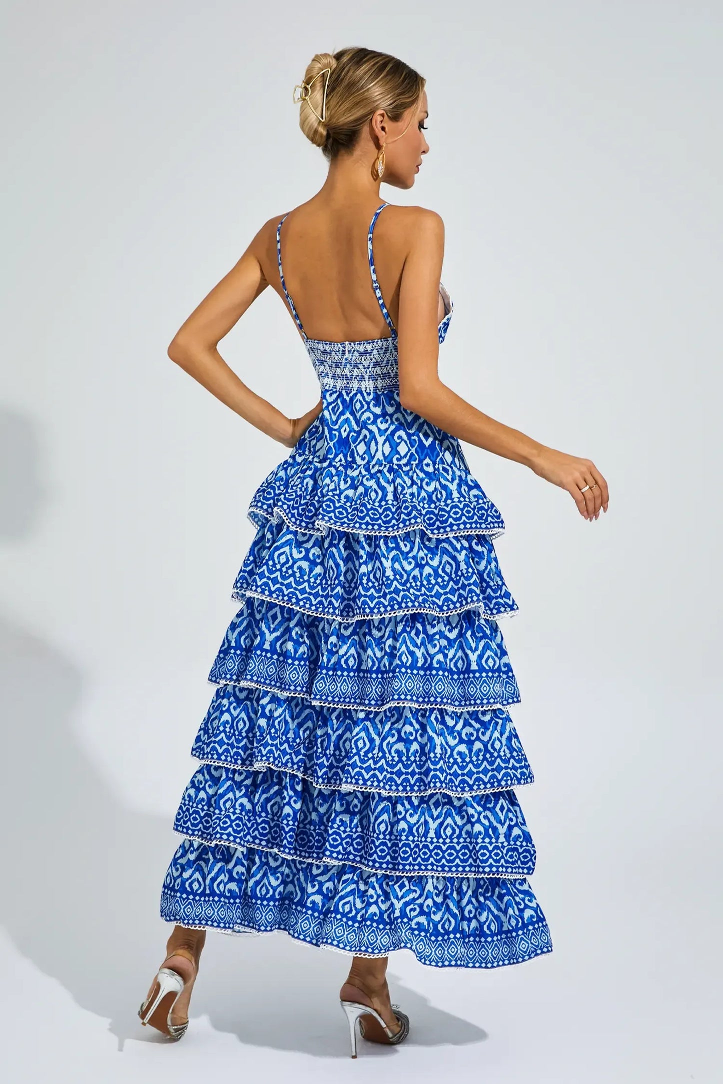 Adela Mavi Bohem Katmanlı Slip Uzun Elbise