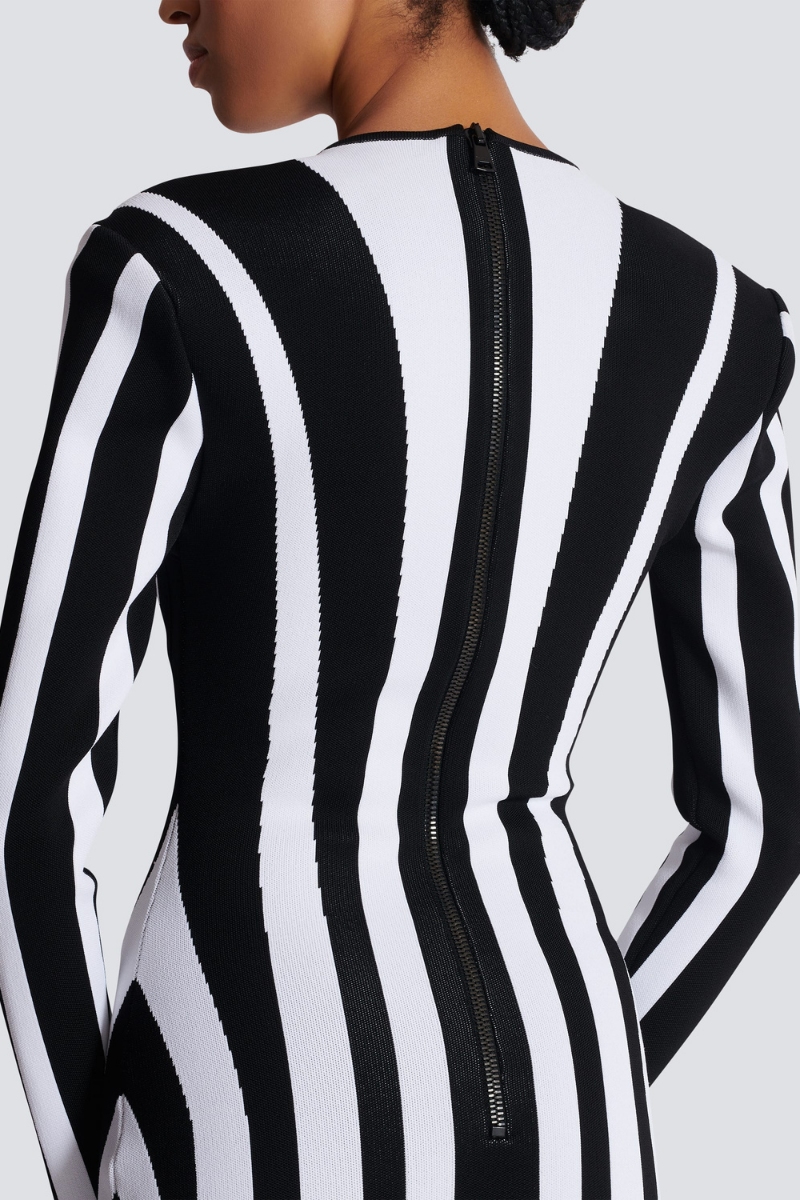 Allison Uzun Kollu Çizgili Örme Mini Elbise