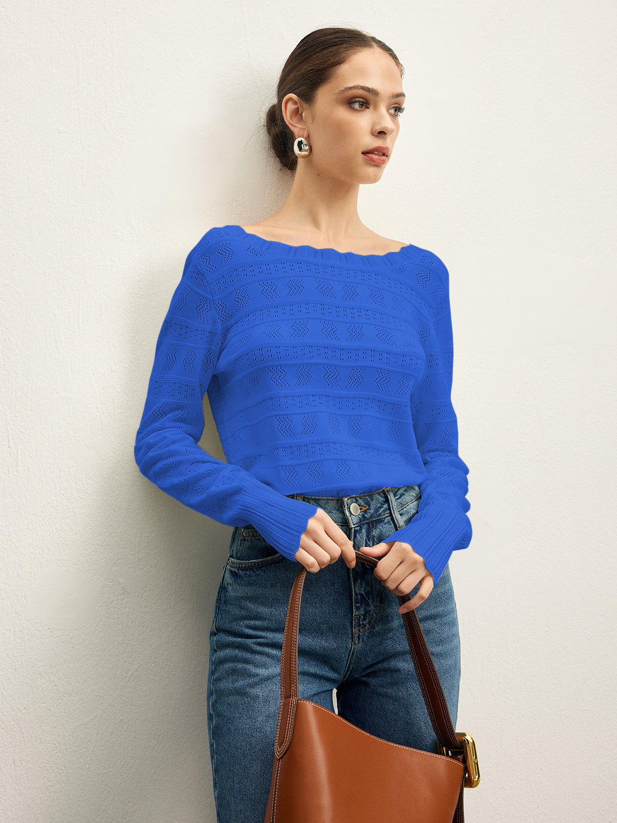 Marul Detaylı Sırtı Açık Pointelle Örgü Üst