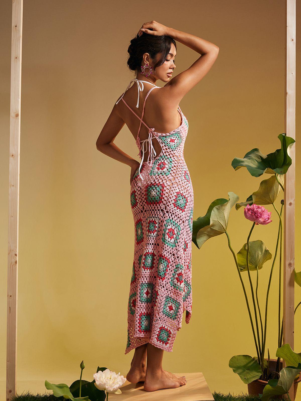 Eliora Açık Sırtlı Boş Örgü Midi Elbise