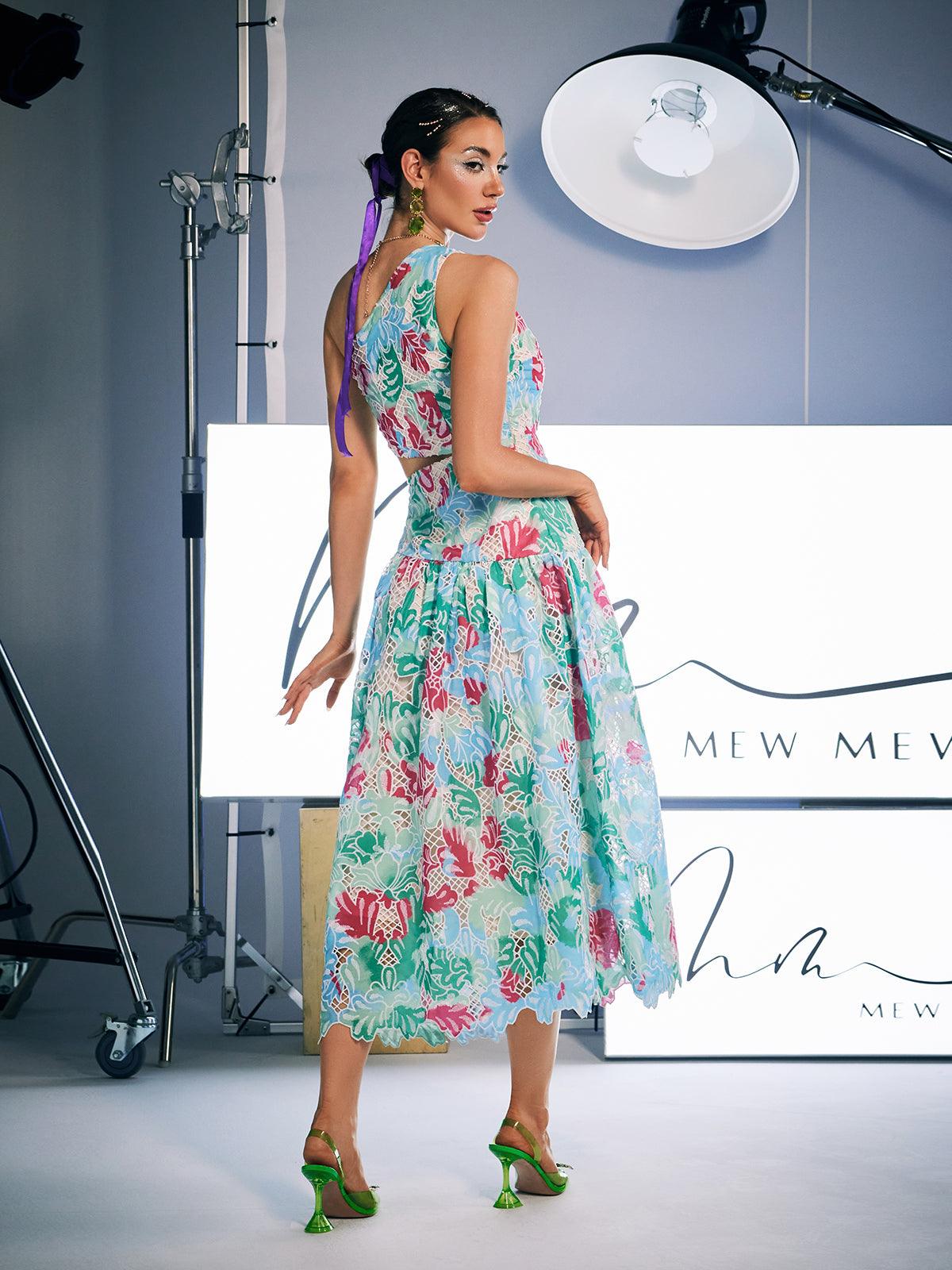 Habib Tek Omuzlu Desenli İşlemeli Elbise