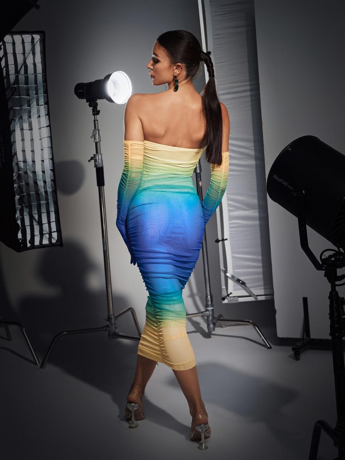 Hartford Eldivenli Degrade File Elbise Mavi