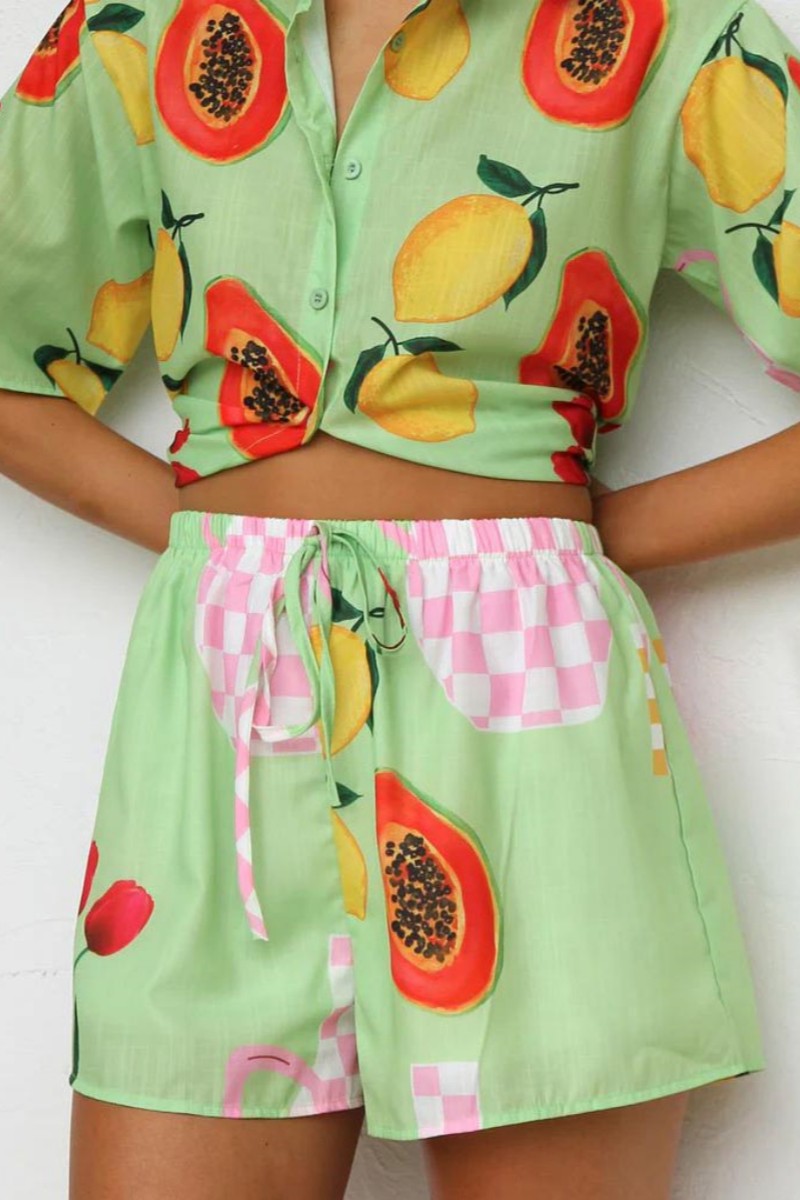 Günlük Baskılı Hırka Gömlek Şort Takım