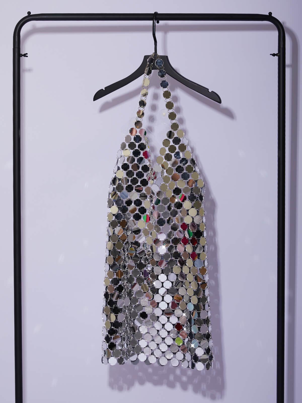 Irene Zincir Postalı Gümüş Mini Elbise