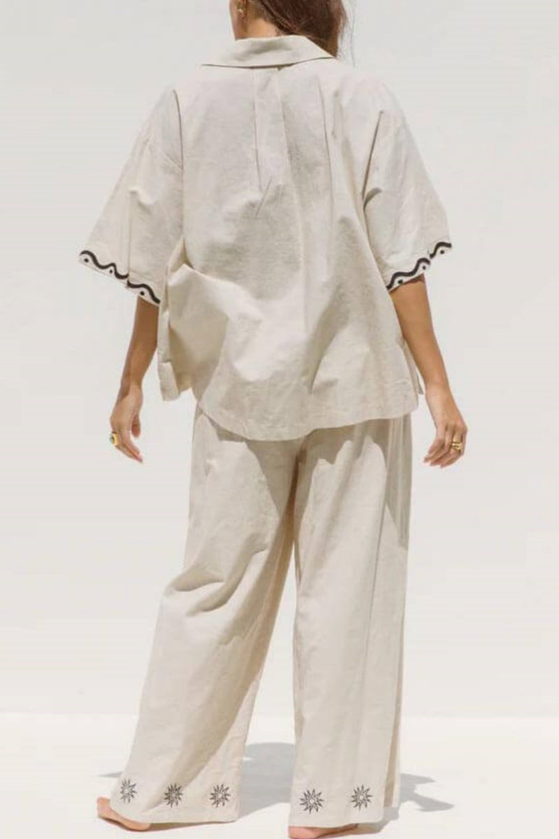 Sunshine Bol Baskılı Geniş Paça Pantolon Takımı