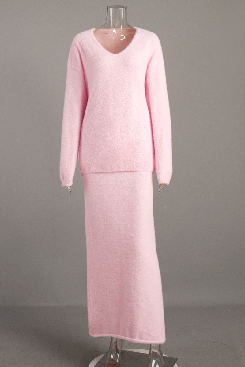 Barbara V Yaka Uzun Kollu Örgü Takımı