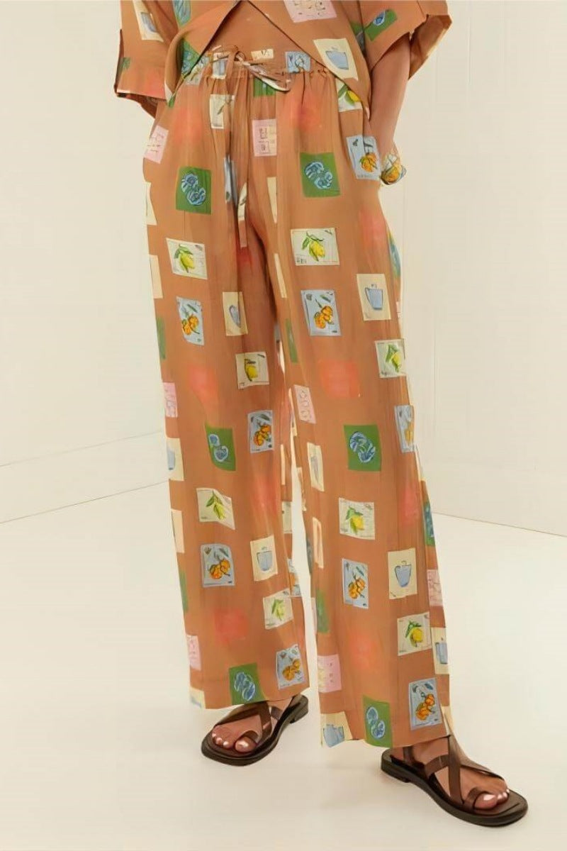 Etnik Botanik Çiçek Desenli Bol Paça Pantolon