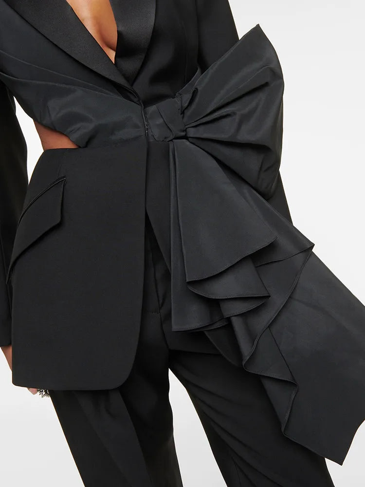 Kadınlar İçin Şık Çentikli Yaka İlmek Blazer - Chic Uzun Kollu Elegance