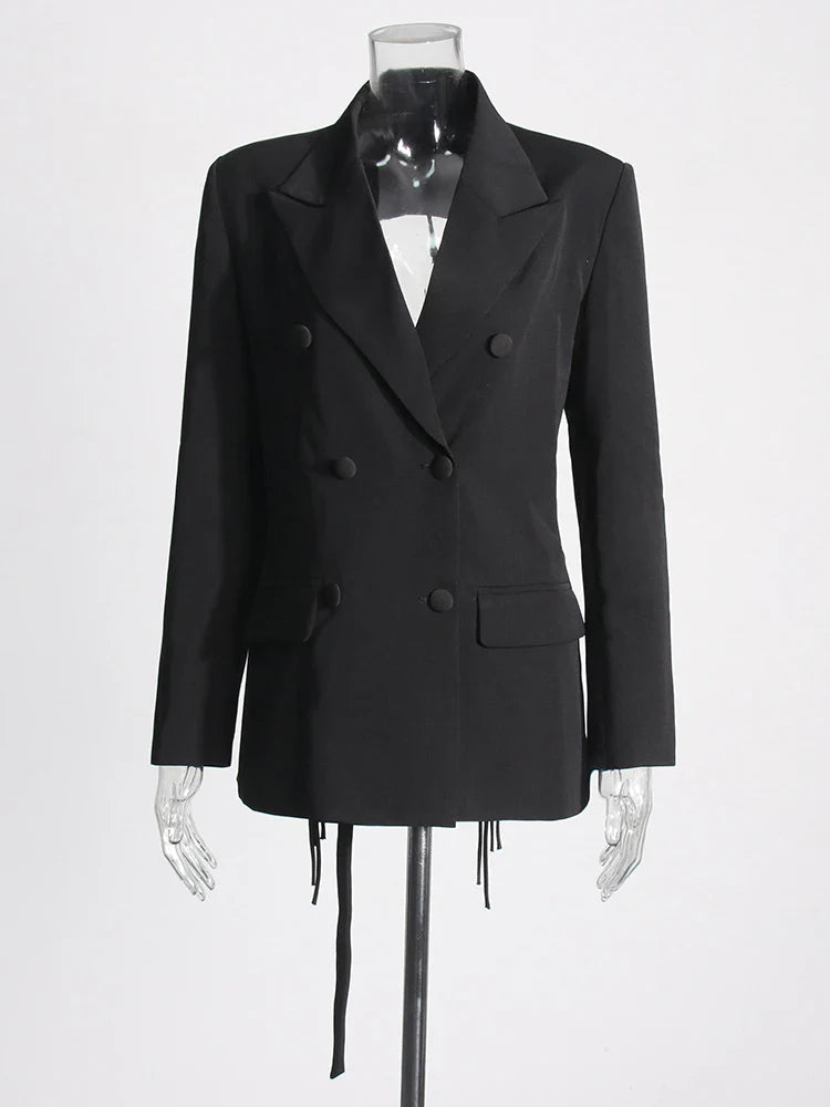 Kadın İçin Çentikli Yaka Ve Büzme Detaylı Sırtı Açık Patchwork Blazer