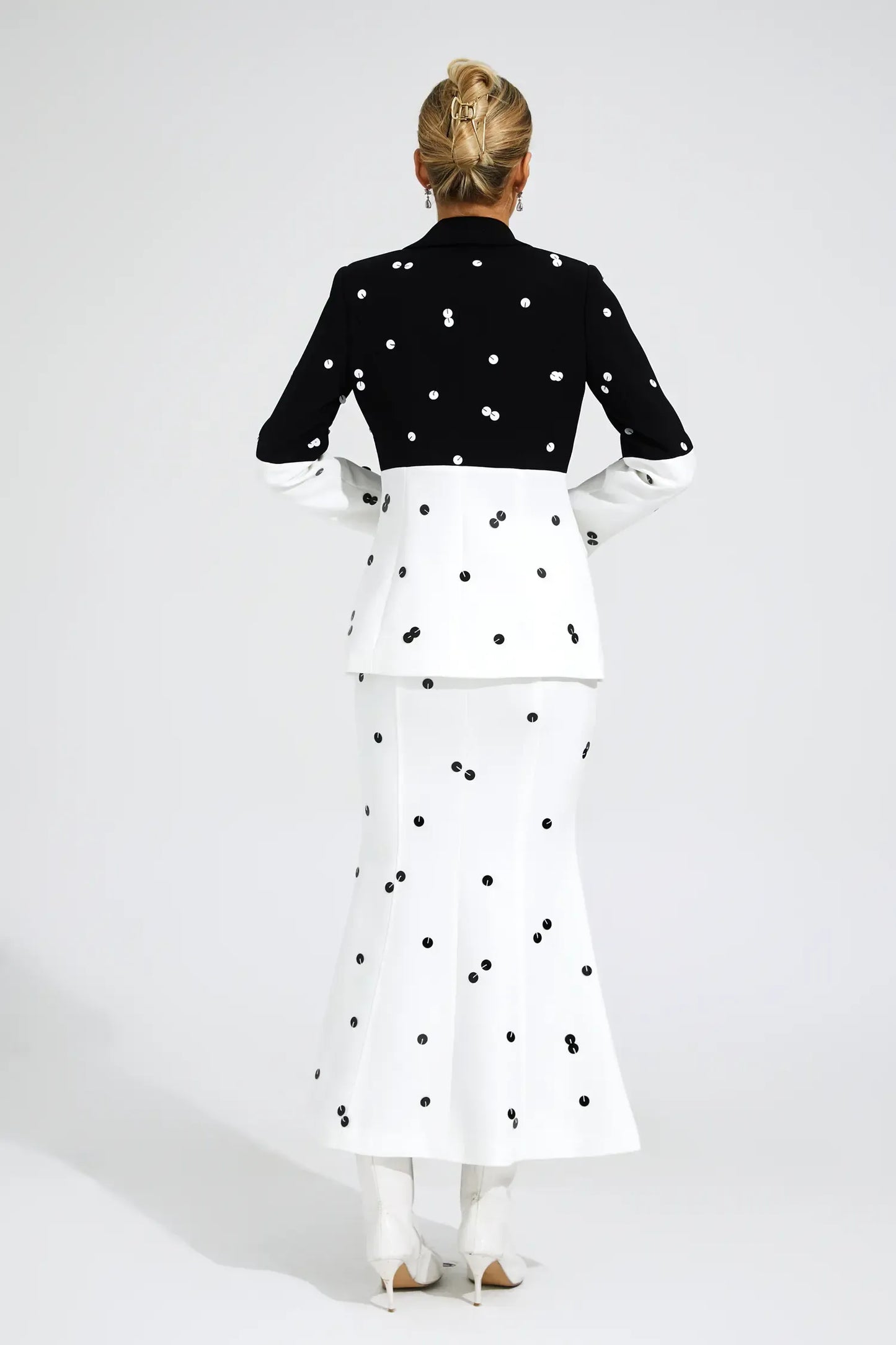 Noella Beyaz Puantiyeli Payetli Blazer Takımı