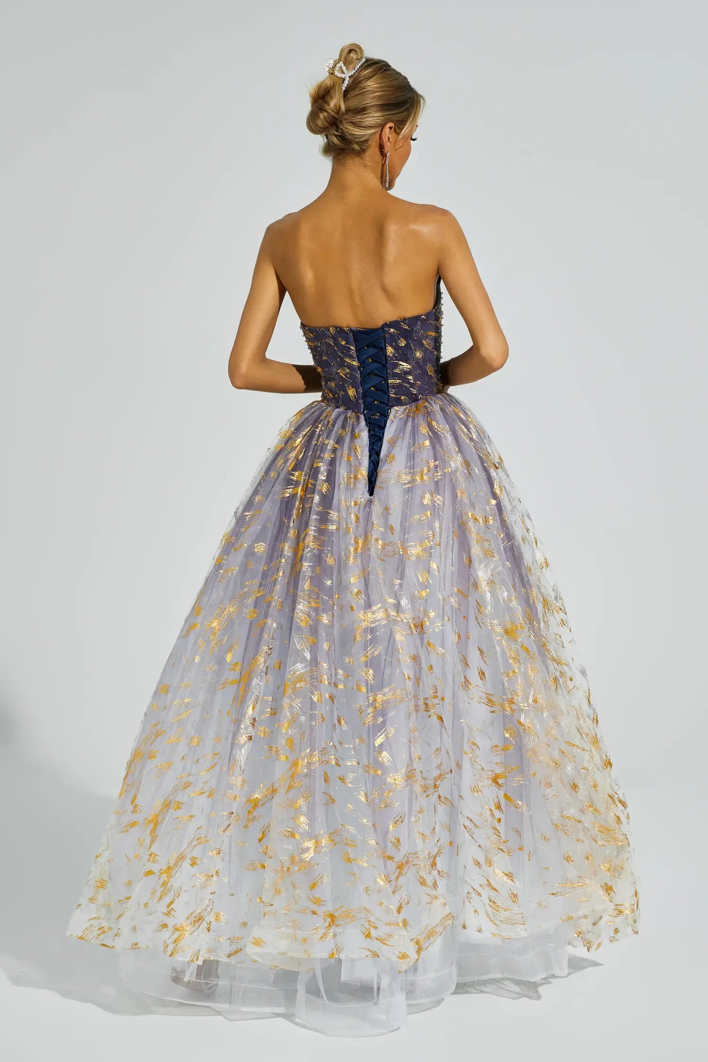 Yetta Degrade Mavi Omuzdan Askılı Tutu Uzun Elbise