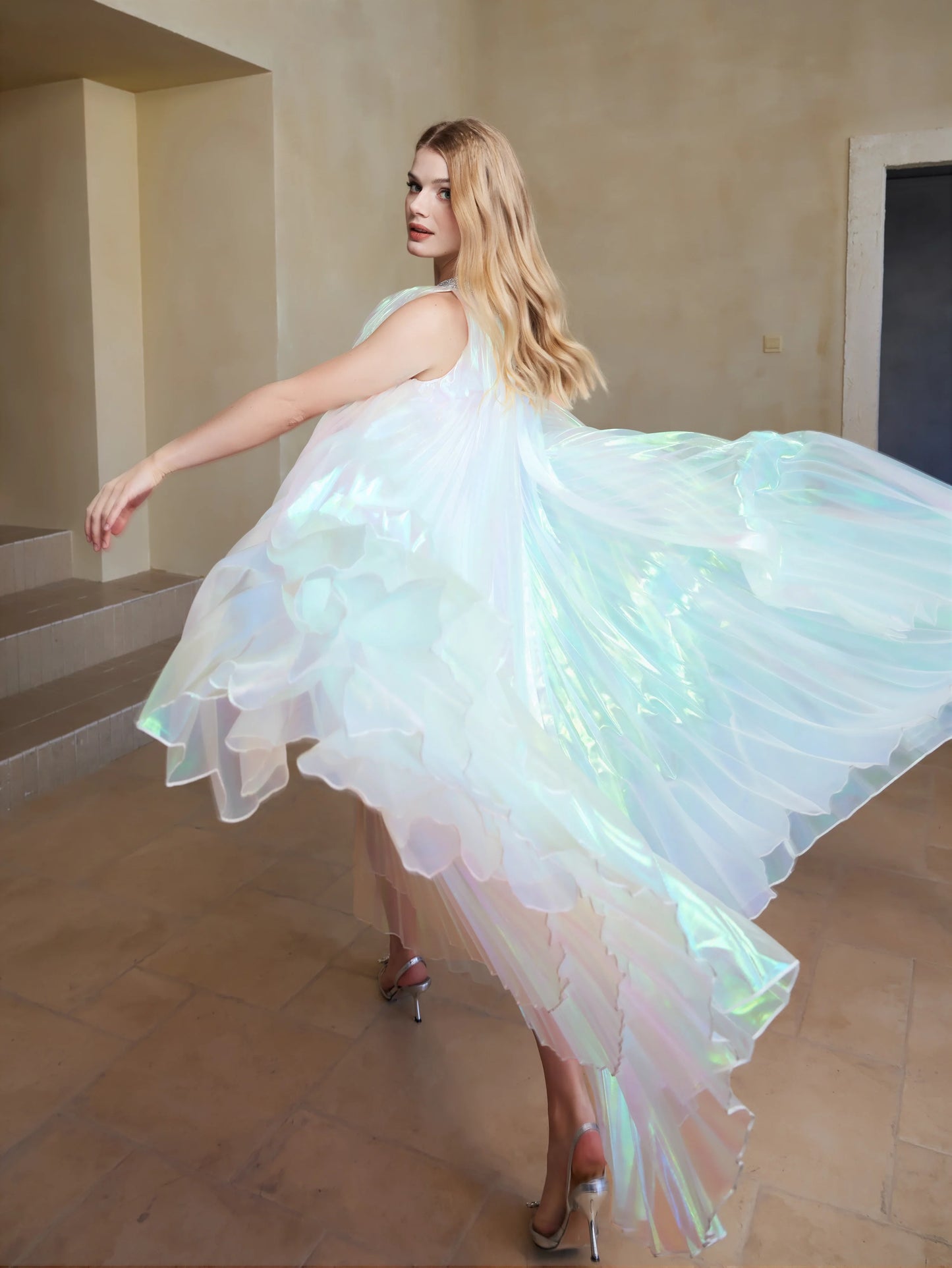 Ethereal Parıltılı Pileli Elbise