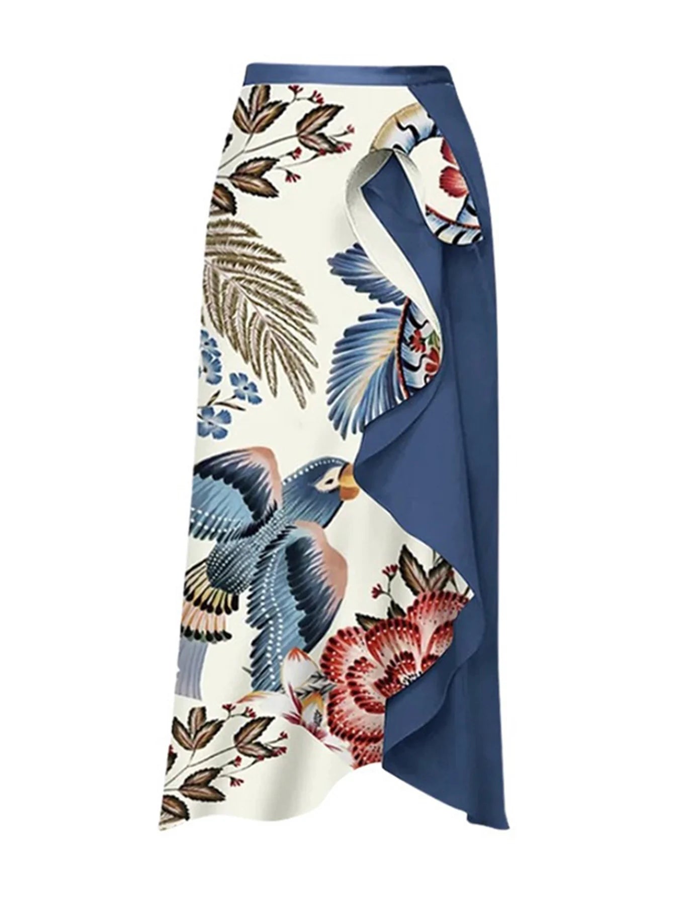 Bikini Fırfırlı Kuş Desenli Mayo Ve Etek Takımı