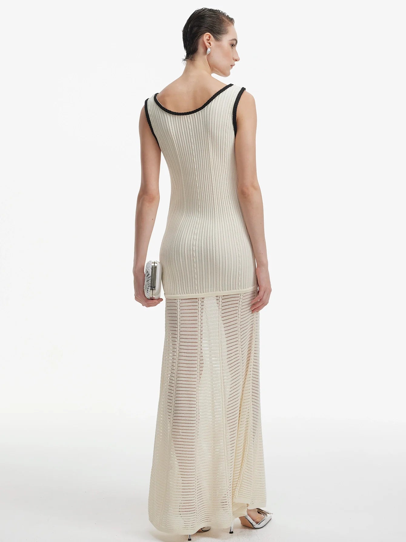 Zarif Kontrast Kenarlı Zarif Örgü Elbise