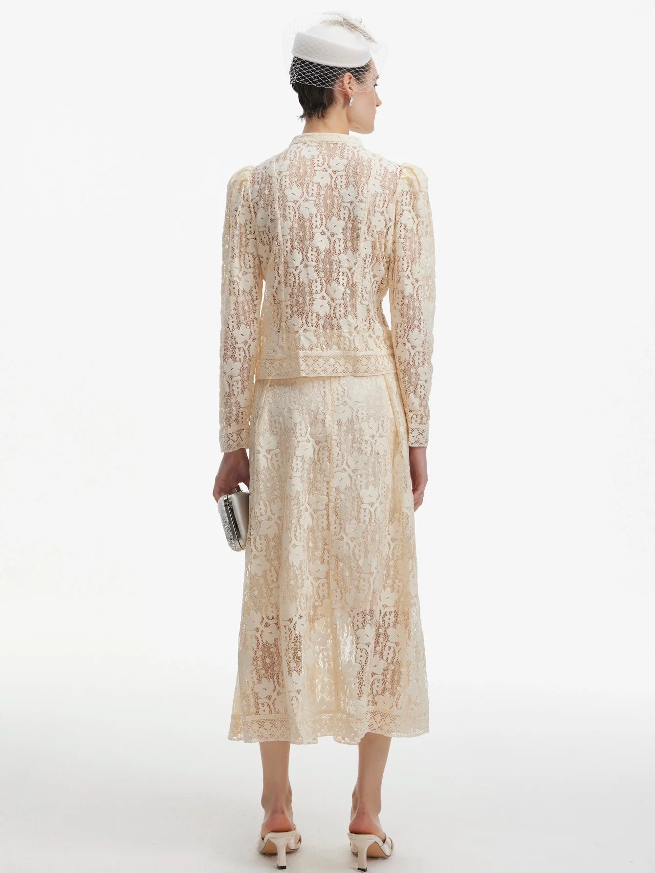 Krem Dantel İki Parçalı Uzun Elbise Takım