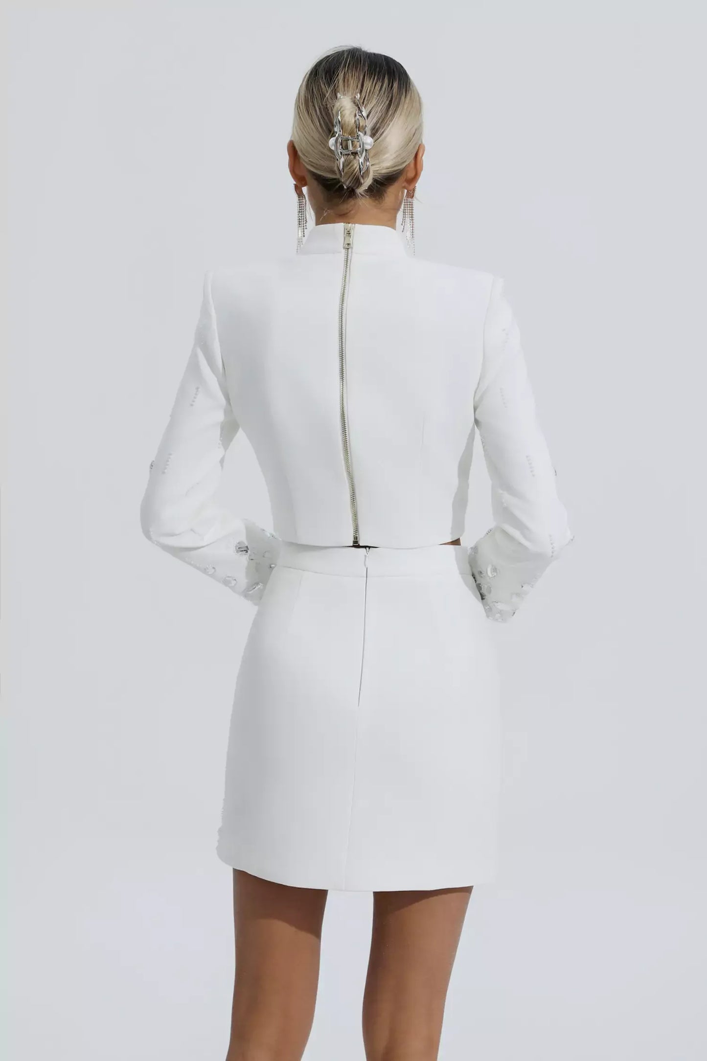 Cecelia Beyaz Kristal Süslü Takım