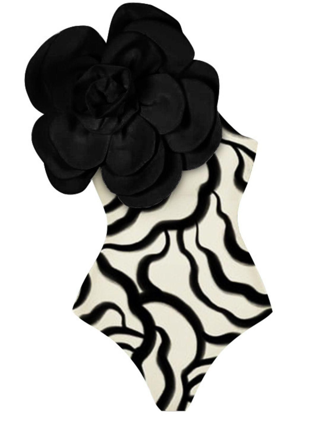 Aureliana Çiçek Zebra Baskılı Tek Parça Mayo