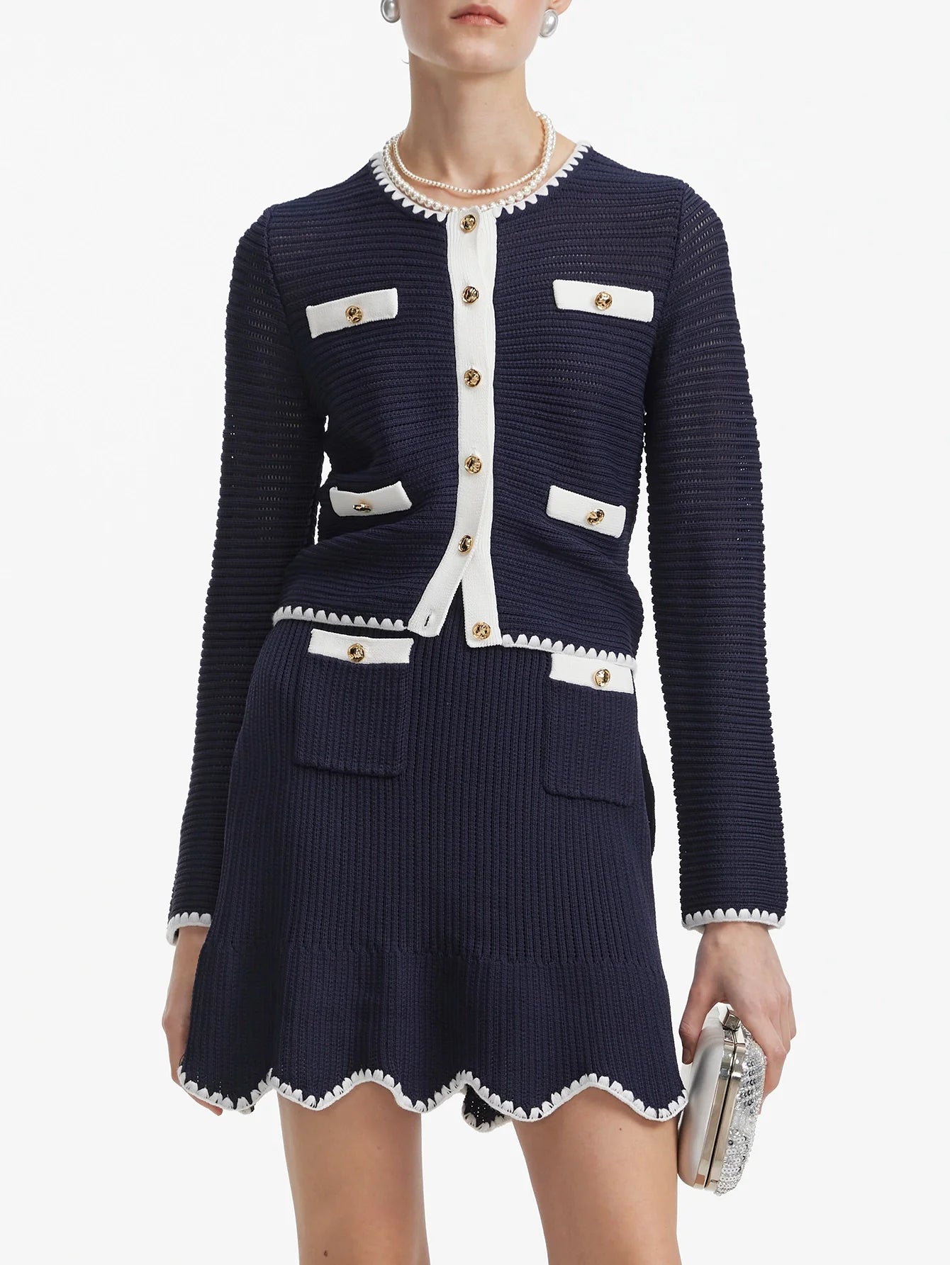 Lacivert Taraklı Etek Örgü Etek Seti