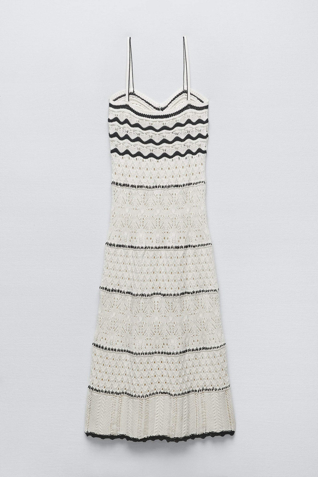 Nan Kontrast Tiğ İşi Uzun Askılı Elbise