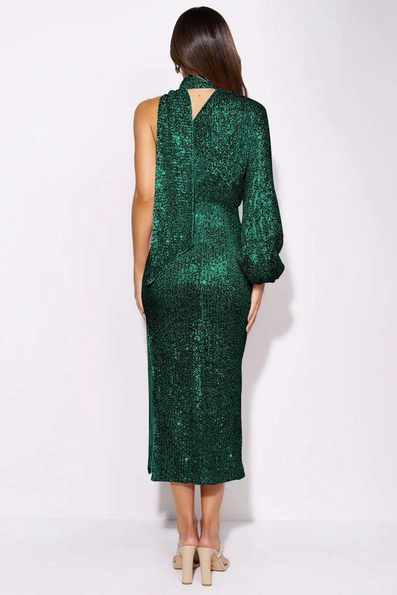 Judith Payetler Boyundan Bağlamalı Asimetri Midi Elbise