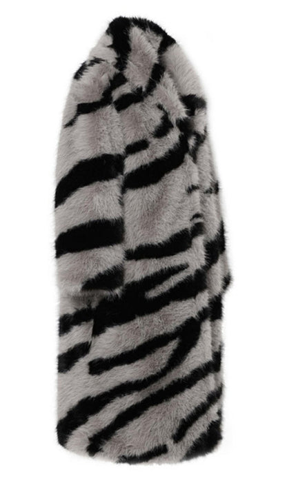 Trend Suni Kürk Zebra Desenli Palto