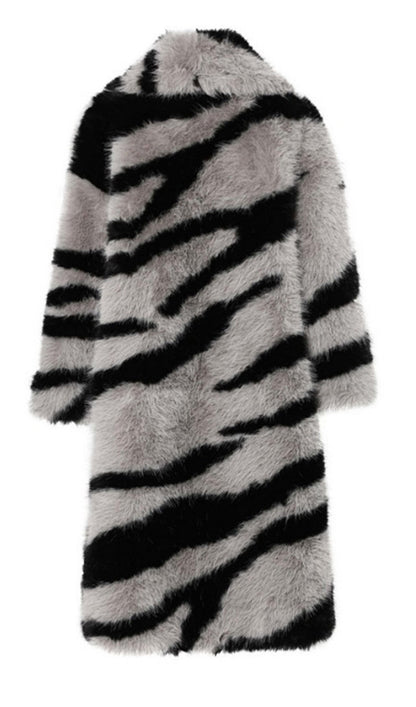 Trend Suni Kürk Zebra Desenli Palto